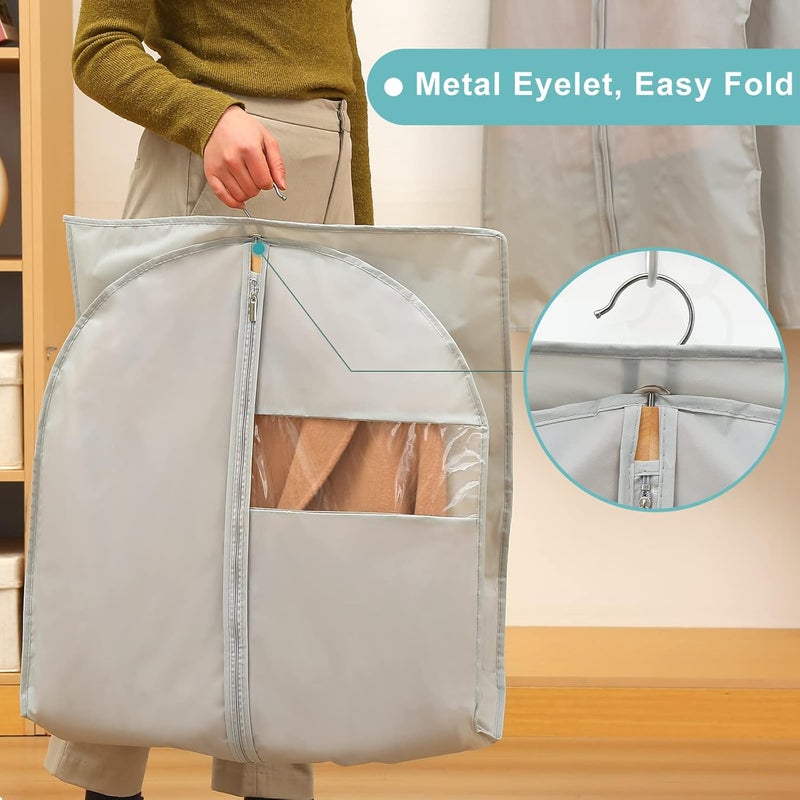 Perber 4 Pack - 65" Dress Garment Bags for Hanging Clothes, Dress Bags for Gowns Long, Foldable Long Garment Bag with Clear Window for Closet Storage and Travel - Gray - Image 3